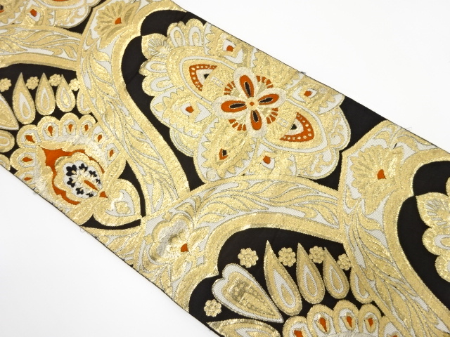 アンティーク　花更紗模様織り出し袋帯（着用可）